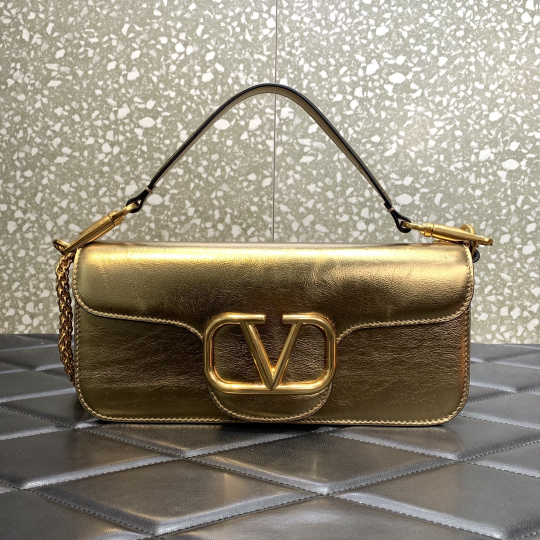 Valentino Garavani Loco Shoulder Bag in Gold Calfskin Leather